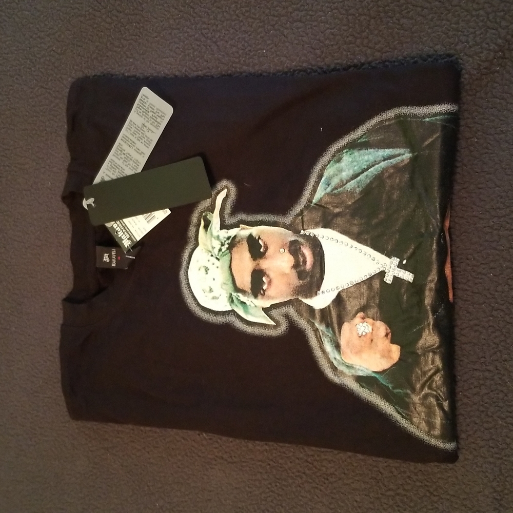 NWT MAKAVELI black T-Shirt short sleeves w/ print of Tupac Shakur Youth XL (20)